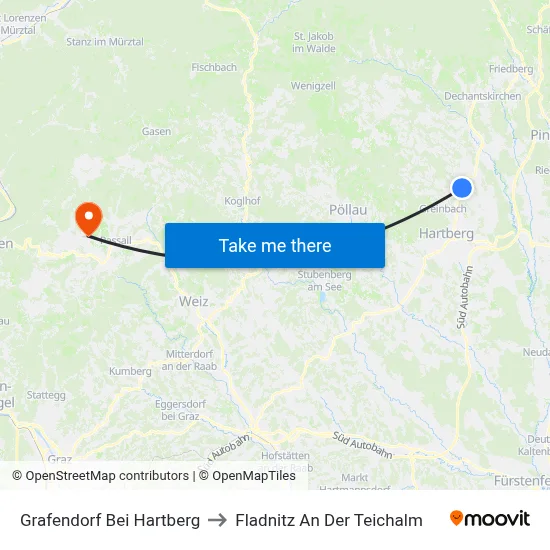 Grafendorf Bei Hartberg to Fladnitz An Der Teichalm map