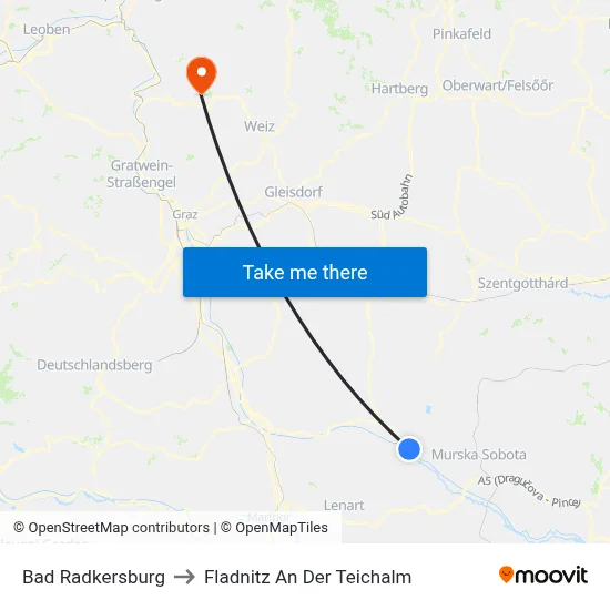 Bad Radkersburg to Fladnitz An Der Teichalm map