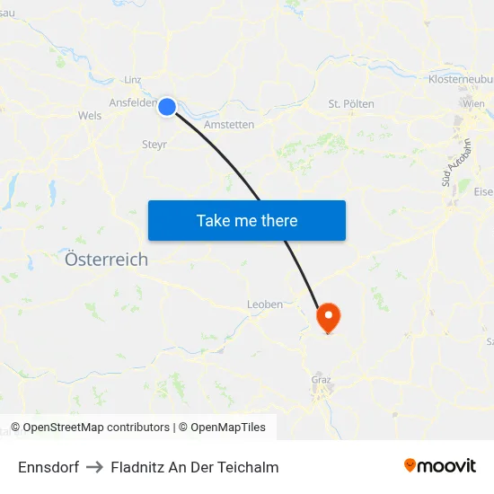 Ennsdorf to Fladnitz An Der Teichalm map