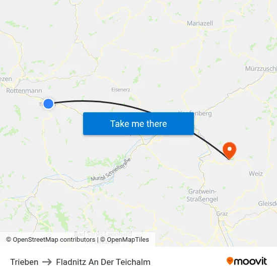 Trieben to Fladnitz An Der Teichalm map