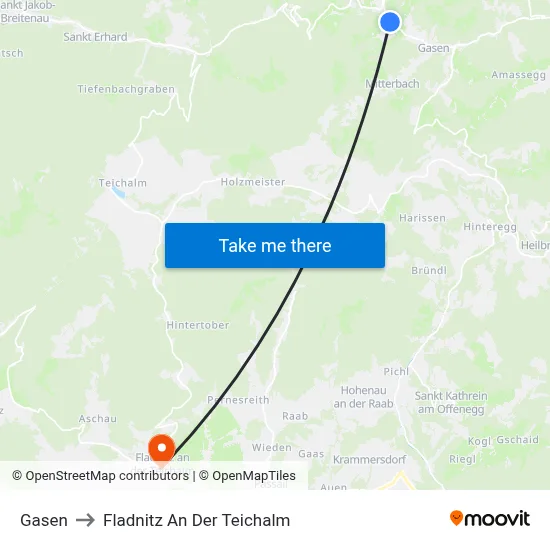 Gasen to Fladnitz An Der Teichalm map