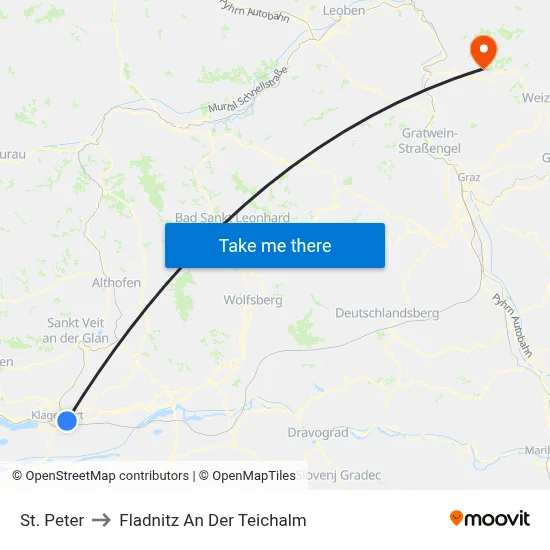 St. Peter to Fladnitz An Der Teichalm map