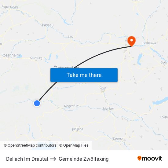 Dellach Im Drautal to Gemeinde Zwölfaxing map