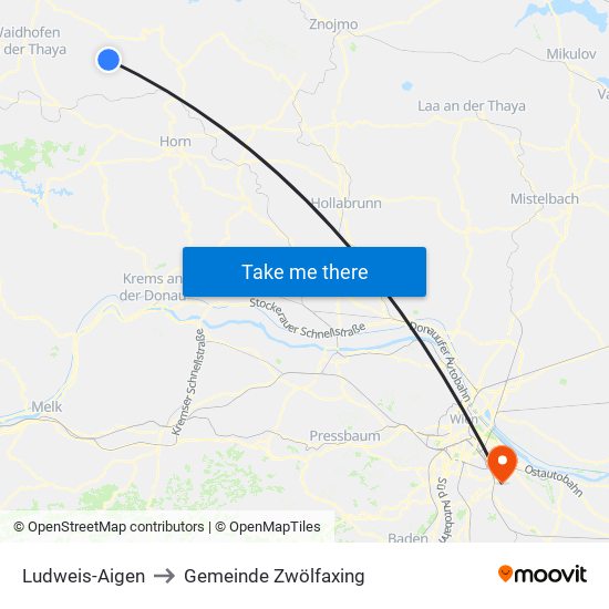 Ludweis-Aigen to Gemeinde Zwölfaxing map