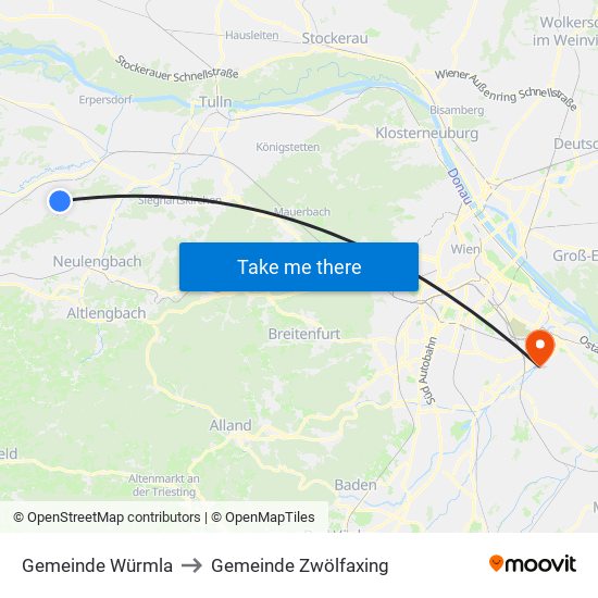Gemeinde Würmla to Gemeinde Zwölfaxing map
