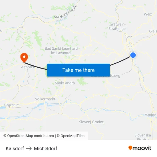 Kalsdorf to Micheldorf map