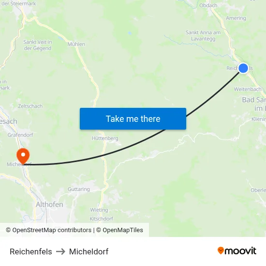 Reichenfels to Micheldorf map