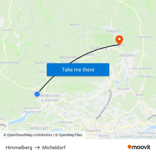 Himmelberg to Micheldorf map