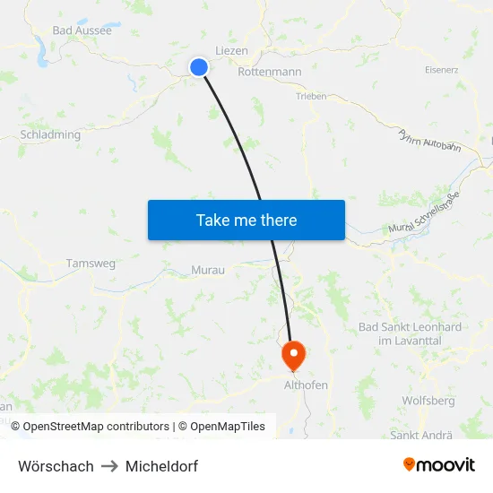 Wörschach to Micheldorf map