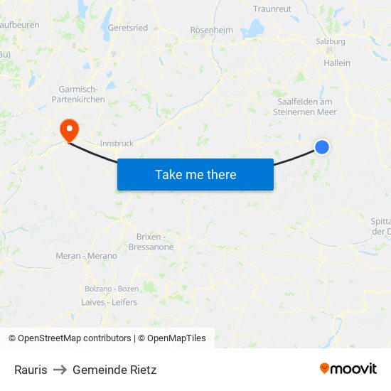 Rauris to Gemeinde Rietz map