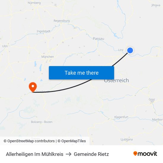 Allerheiligen Im Mühlkreis to Gemeinde Rietz map