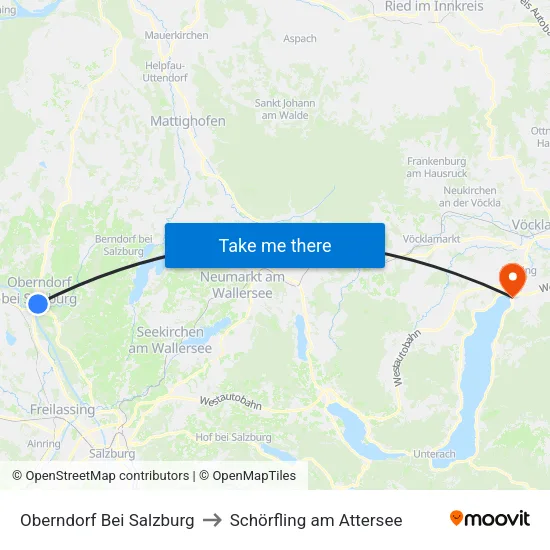 Oberndorf Bei Salzburg to Schörfling am Attersee map