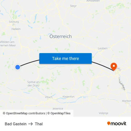Bad Gastein to Thal map