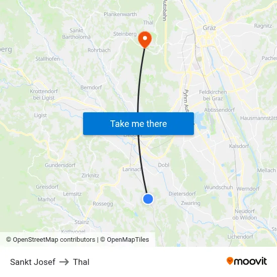 Sankt Josef to Thal map