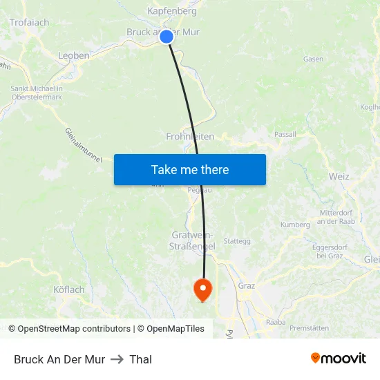 Bruck An Der Mur to Thal map