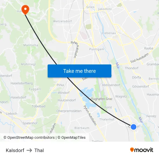 Kalsdorf to Thal map