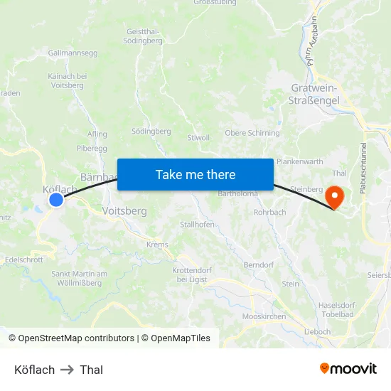 Köflach to Thal map
