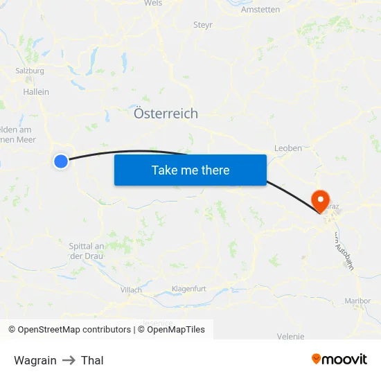 Wagrain to Thal map