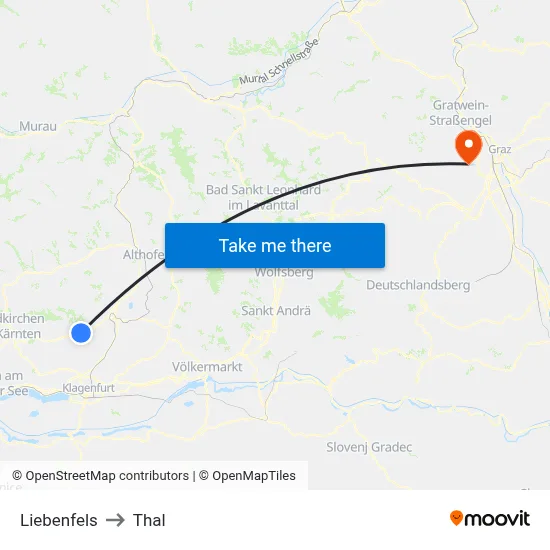 Liebenfels to Thal map