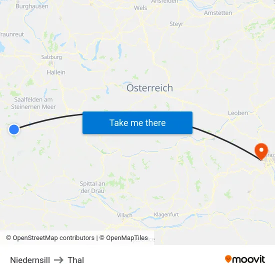 Niedernsill to Thal map