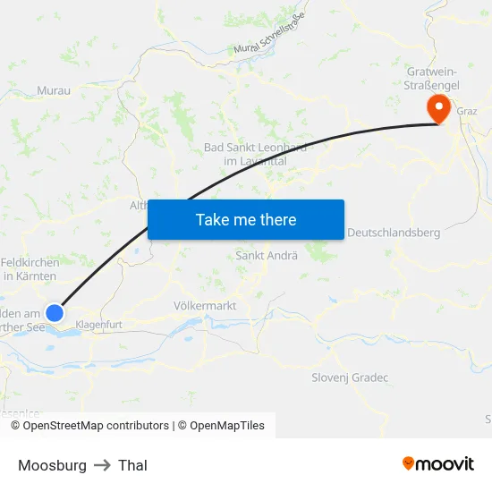 Moosburg to Thal map