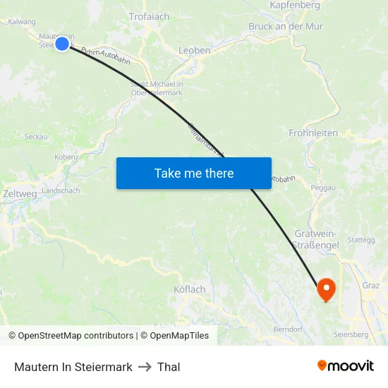 Mautern In Steiermark to Thal map