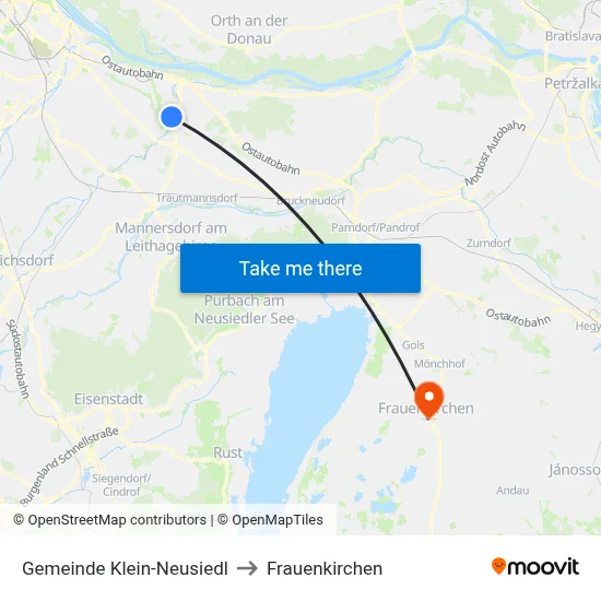 Gemeinde Klein-Neusiedl to Frauenkirchen map