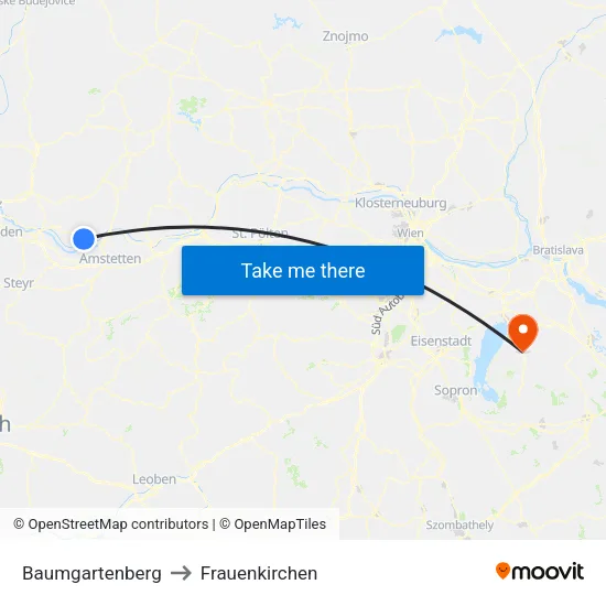 Baumgartenberg to Frauenkirchen map