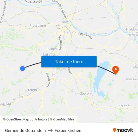 Gemeinde Gutenstein to Frauenkirchen map