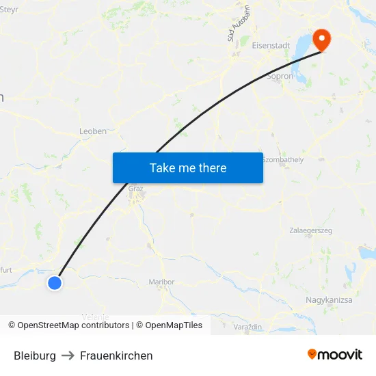Bleiburg to Frauenkirchen map
