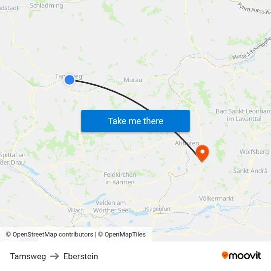 Tamsweg to Eberstein map