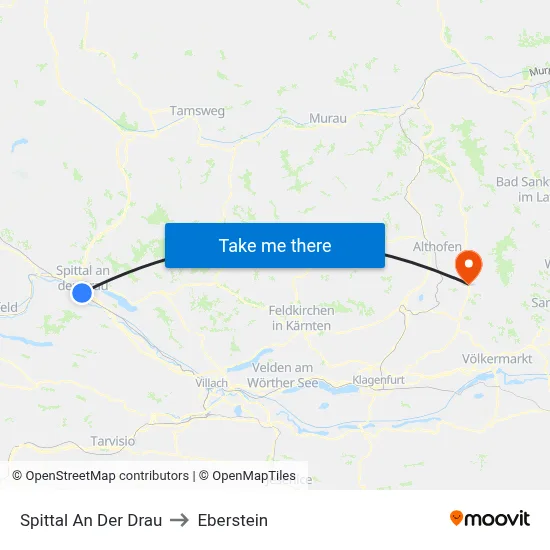 Spittal An Der Drau to Eberstein map