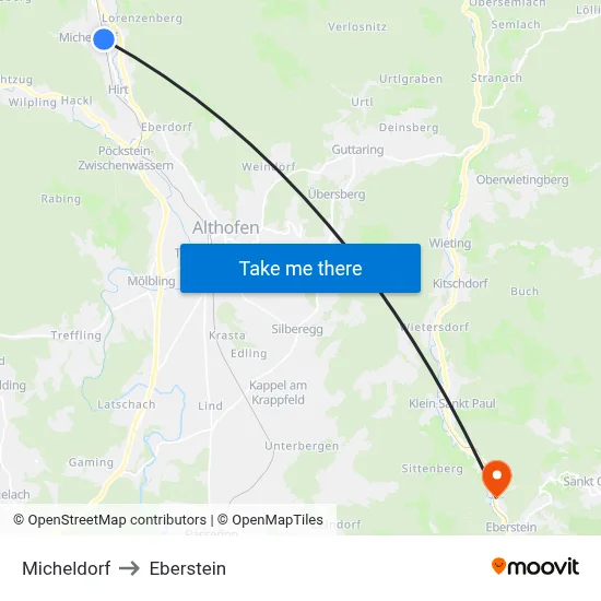 Micheldorf to Eberstein map