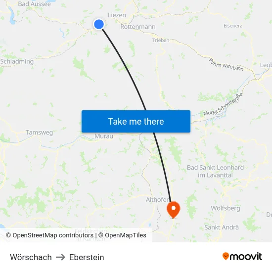 Wörschach to Eberstein map