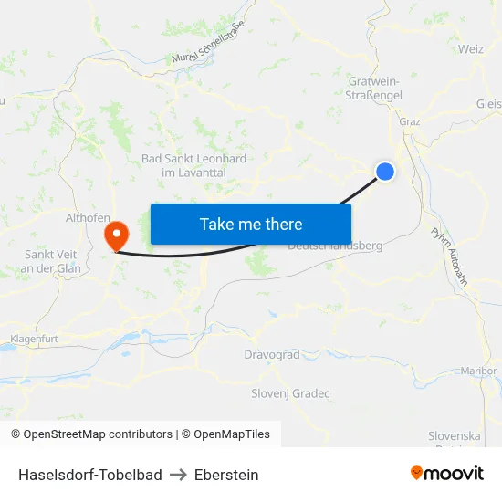Haselsdorf-Tobelbad to Eberstein map