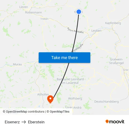 Eisenerz to Eberstein map