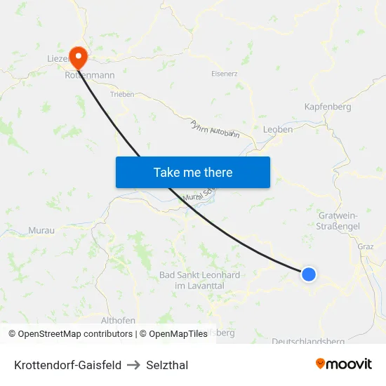 Krottendorf-Gaisfeld to Selzthal map