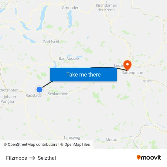 Filzmoos to Selzthal map