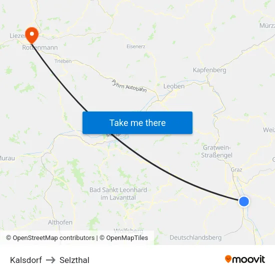 Kalsdorf to Selzthal map