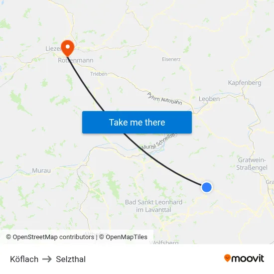 Köflach to Selzthal map