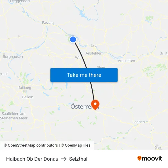 Haibach Ob Der Donau to Selzthal map