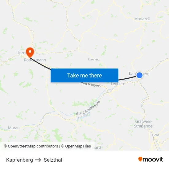 Kapfenberg to Selzthal map