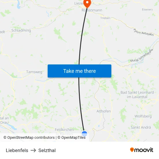 Liebenfels to Selzthal map