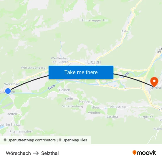 Wörschach to Selzthal map