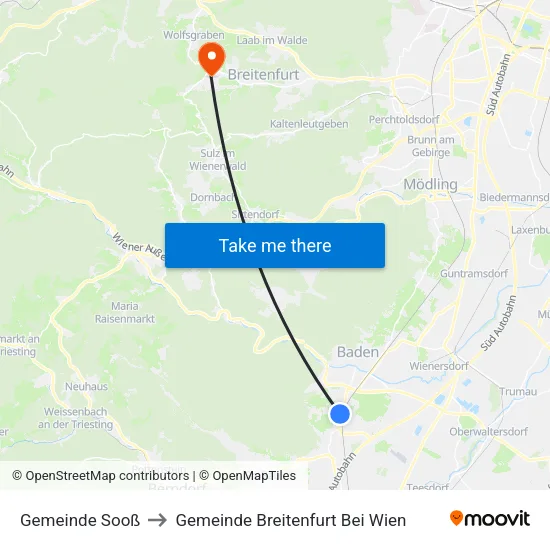 Gemeinde Sooß to Gemeinde Breitenfurt Bei Wien map