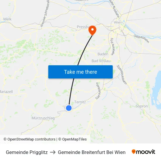 Gemeinde Prigglitz to Gemeinde Breitenfurt Bei Wien map