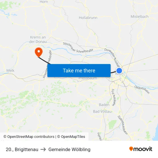 20., Brigittenau to Gemeinde Wölbling map