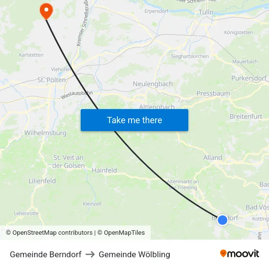 Gemeinde Berndorf to Gemeinde Wölbling map
