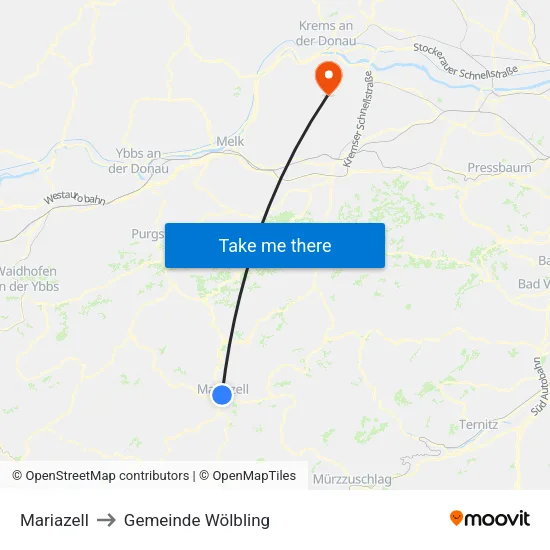 Mariazell to Gemeinde Wölbling map