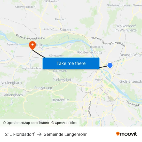 21., Floridsdorf to Gemeinde Langenrohr map